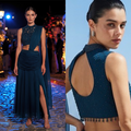 Navy blue skirt drape set
