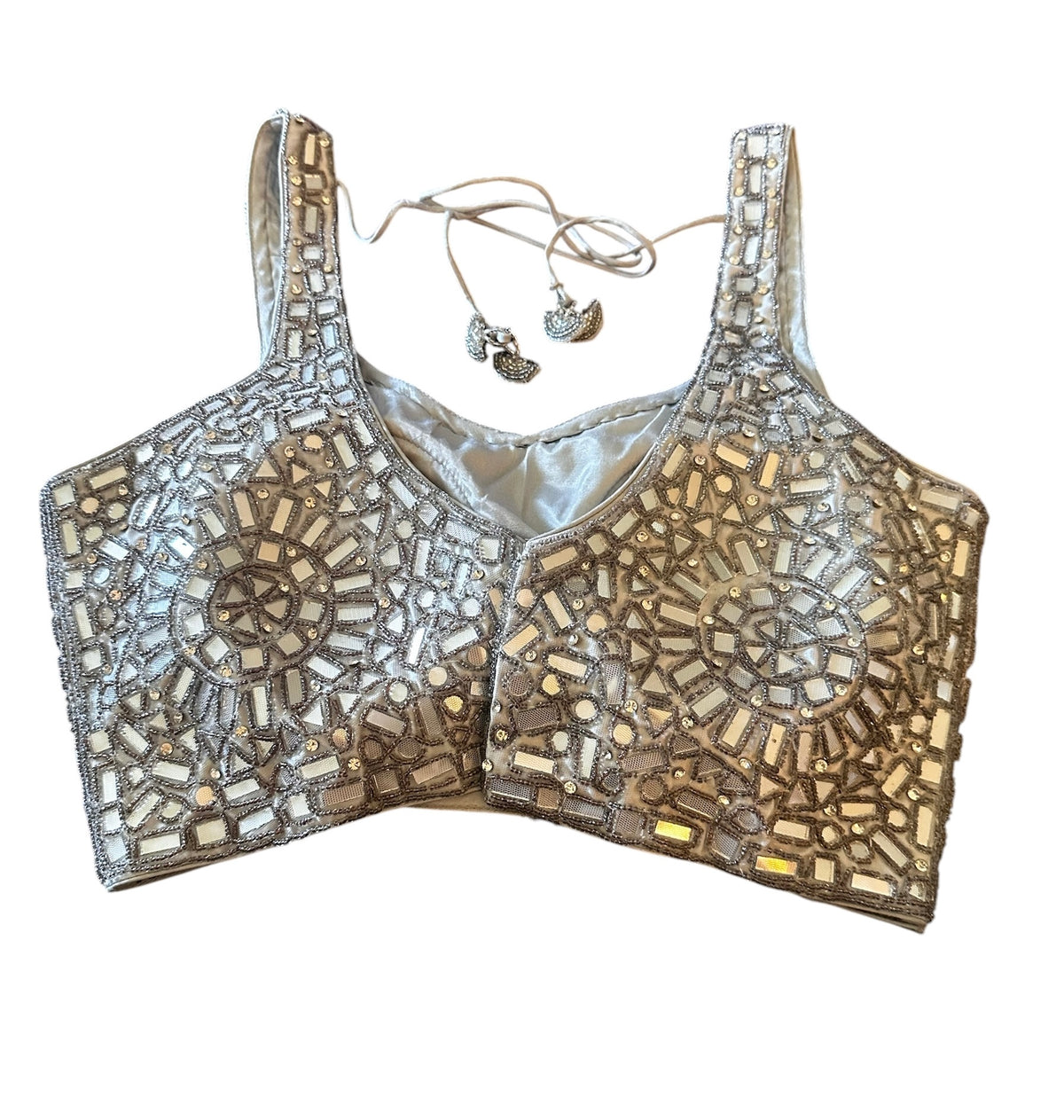 Silver grey mirror work blouse