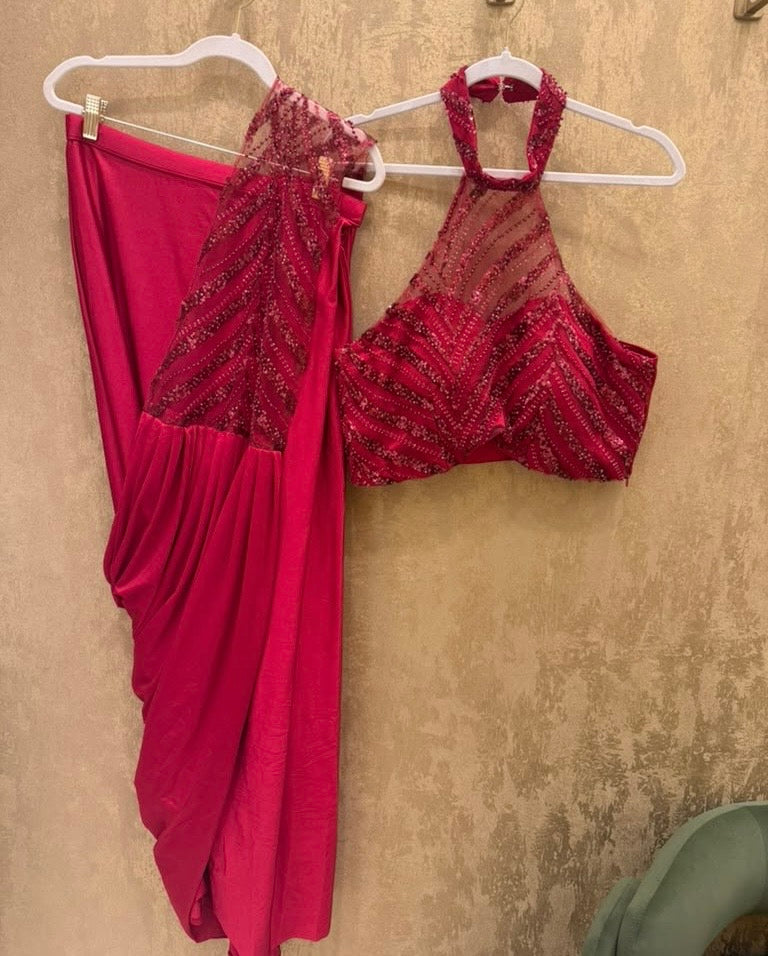 Red Lycra stitched saree