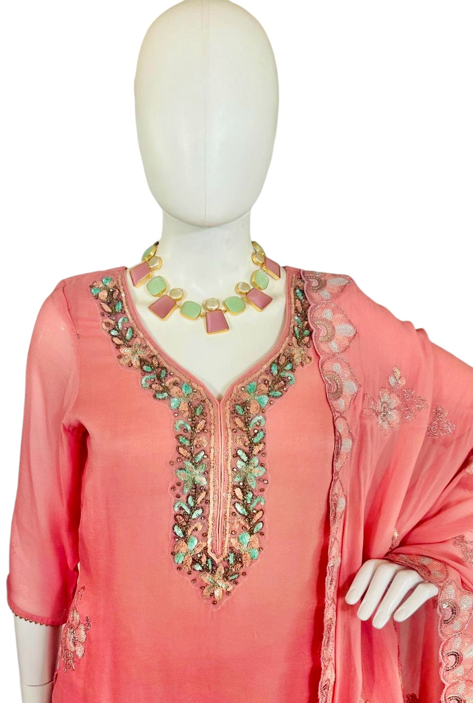 Peach georgette Sharara suit