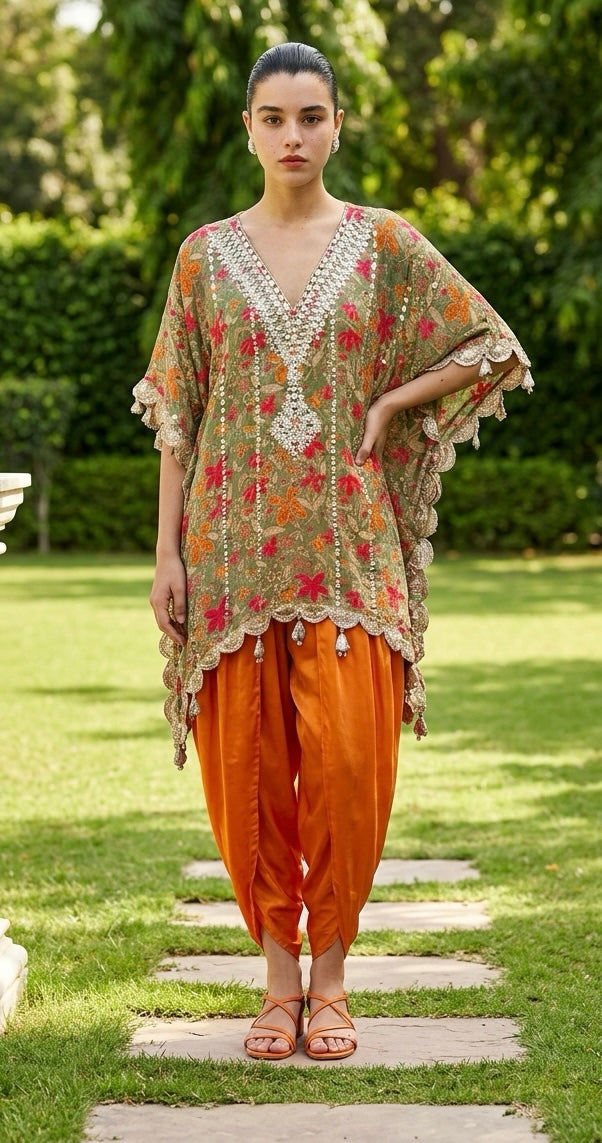 Green printed kaftaan set