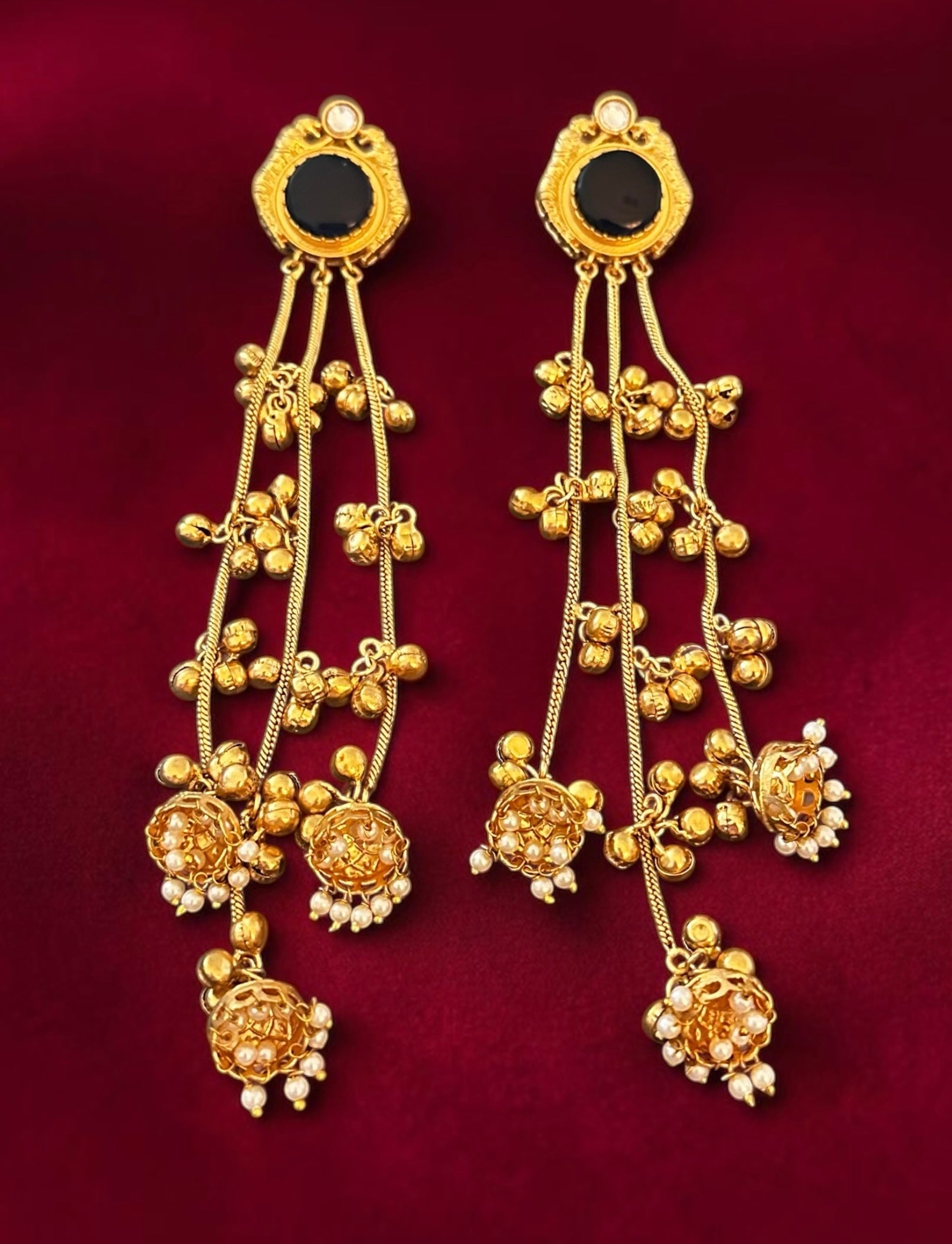 Black stone ghungroo earrings