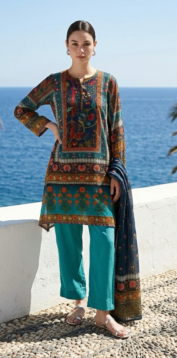 Blue printed suit