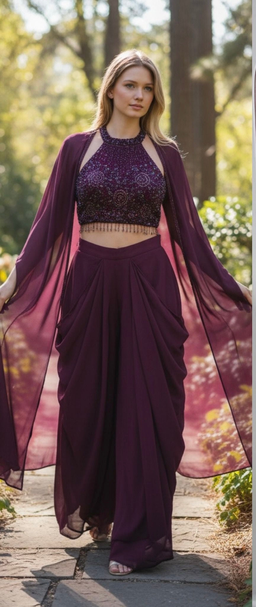 Maroon dhoti fusion set