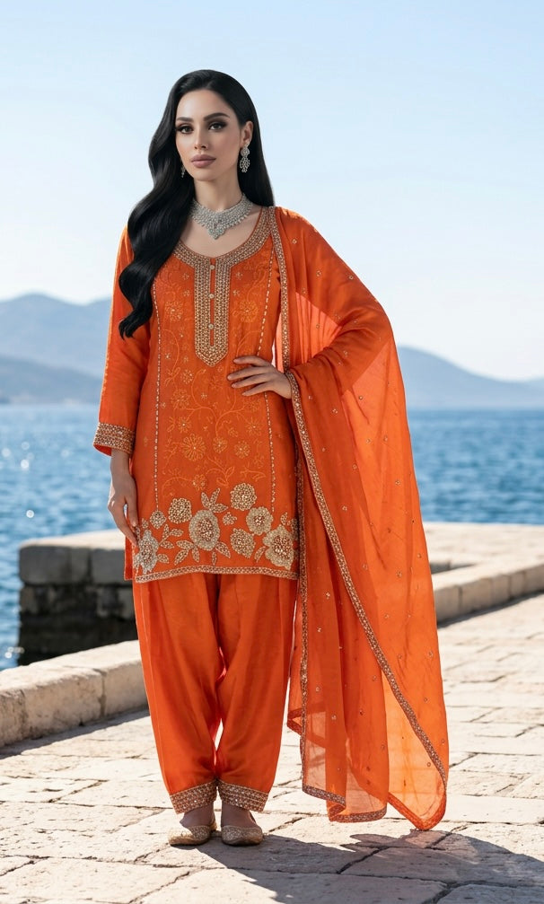 Orange salwaar suit