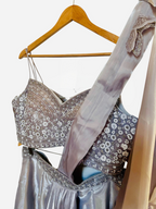 Silver grey fusion lehenga saree