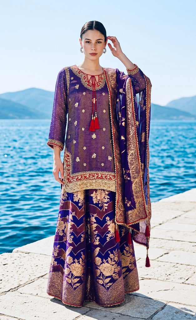 Purple benarasi Sharara suit