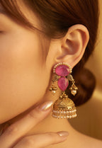 Hot pink stone jhumkaas