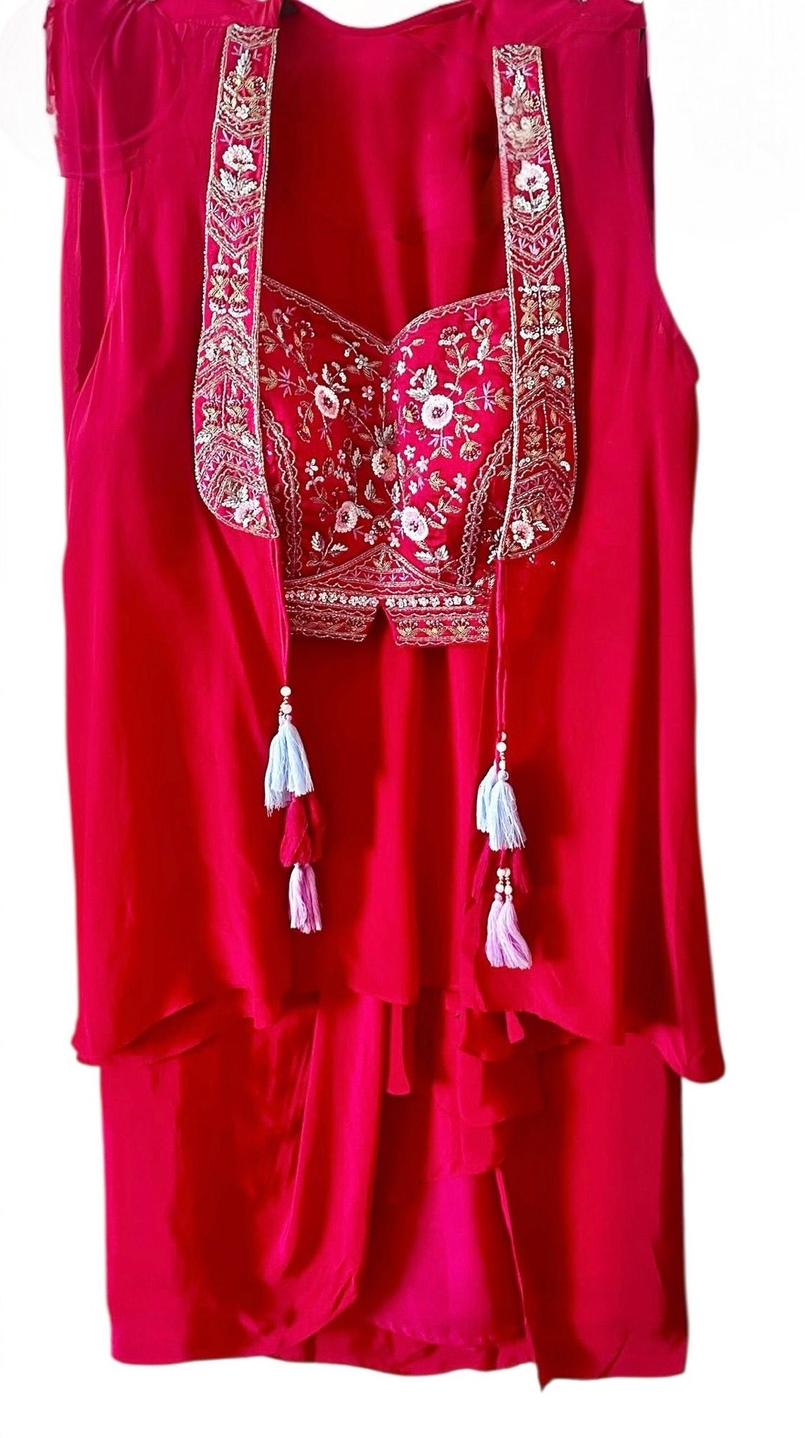 Red fusion dhoti set