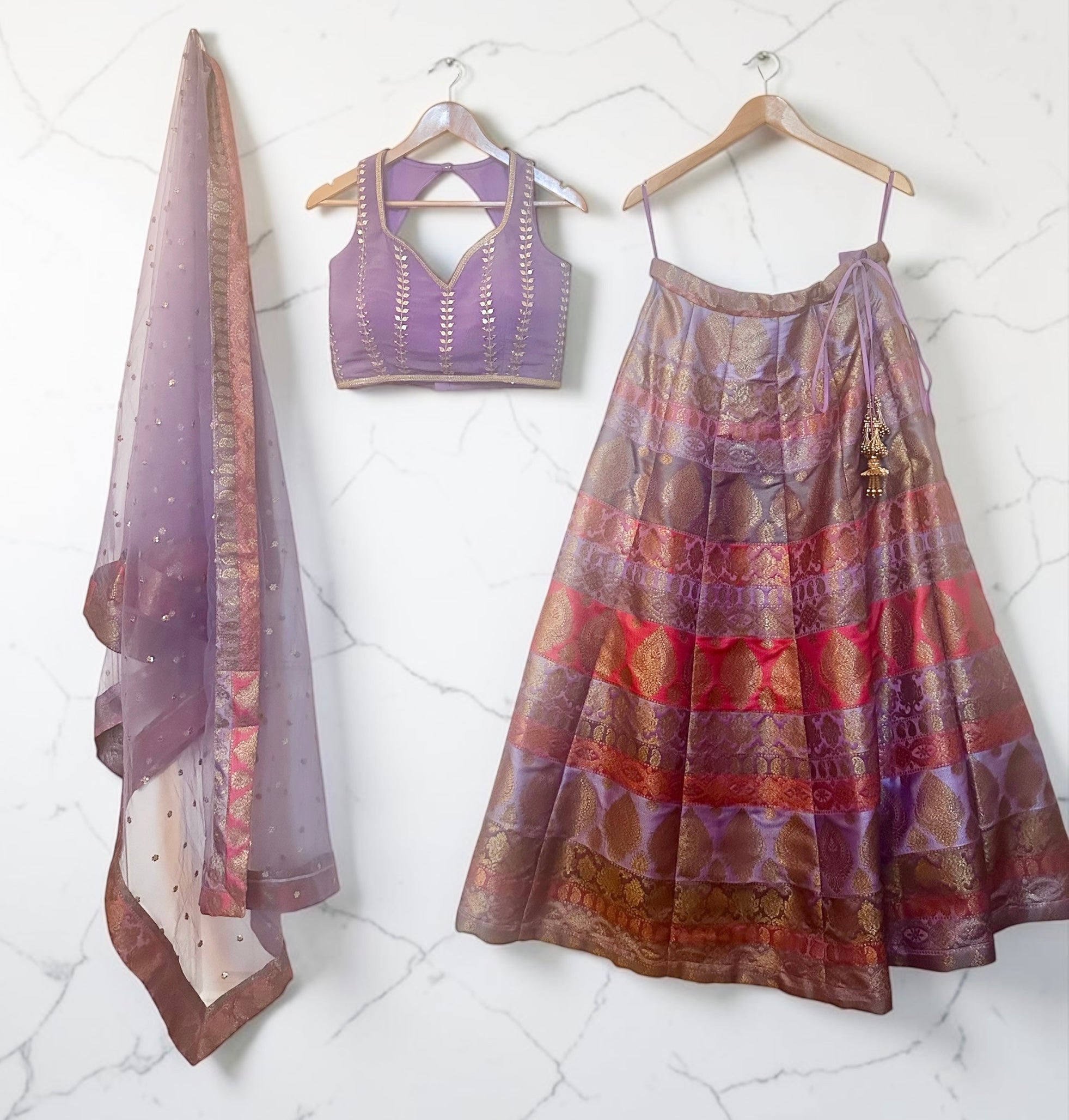 Lavender benarasi lehenga set