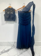 Navy blue skirt drape set