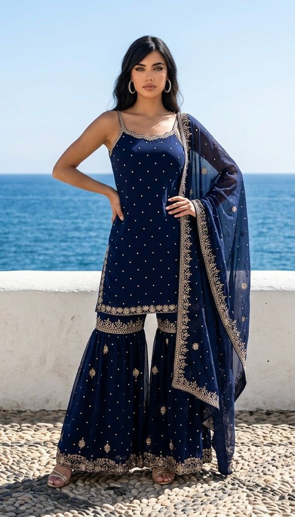 Navy blue garara suit