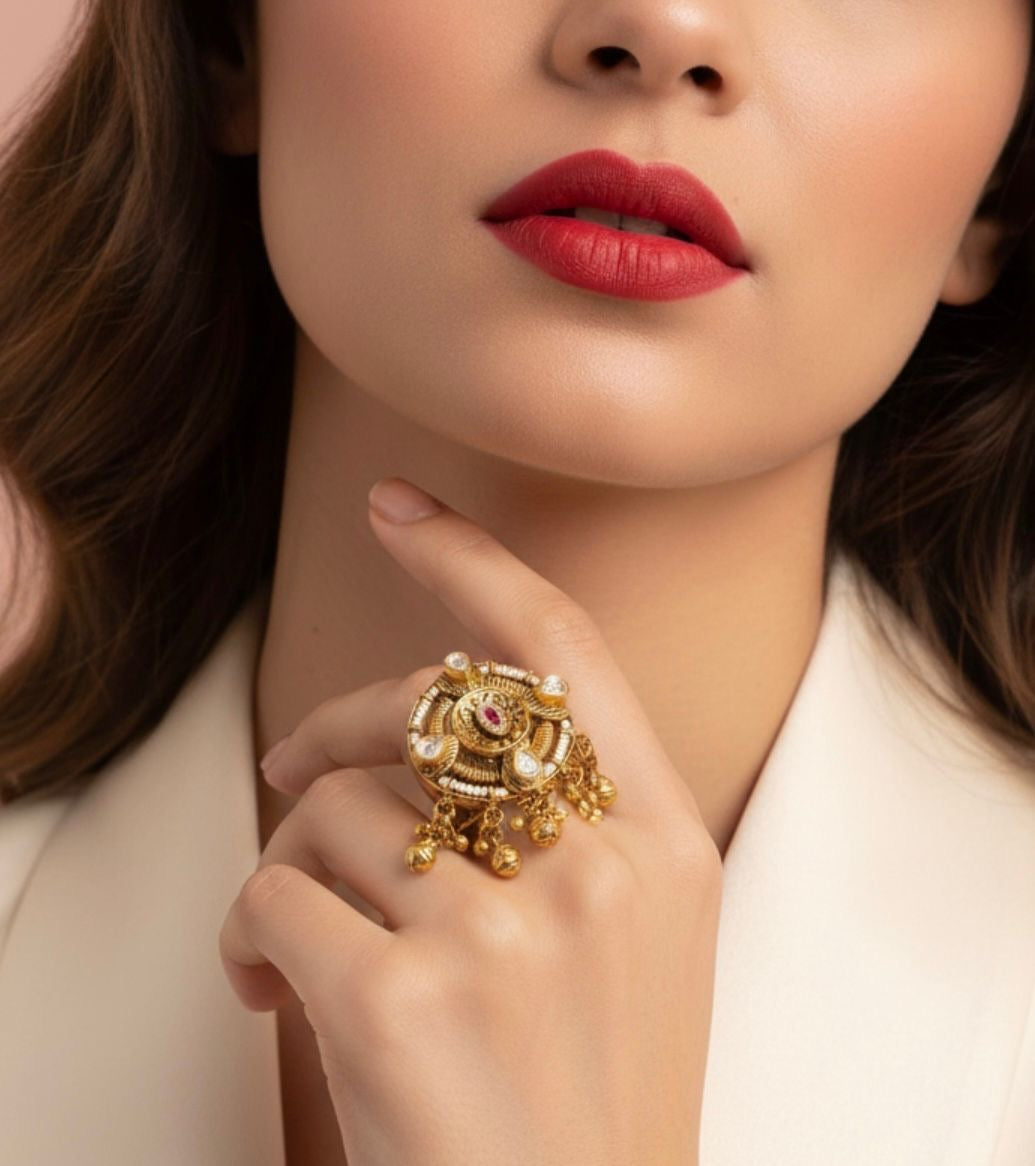 Ruby ghungroo kundan ring