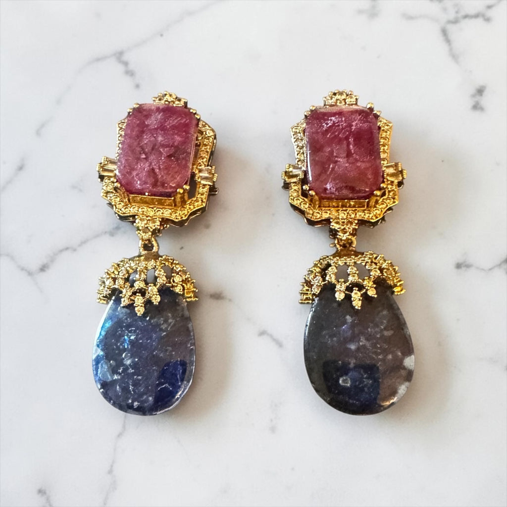 Ruby & blue ad earrings