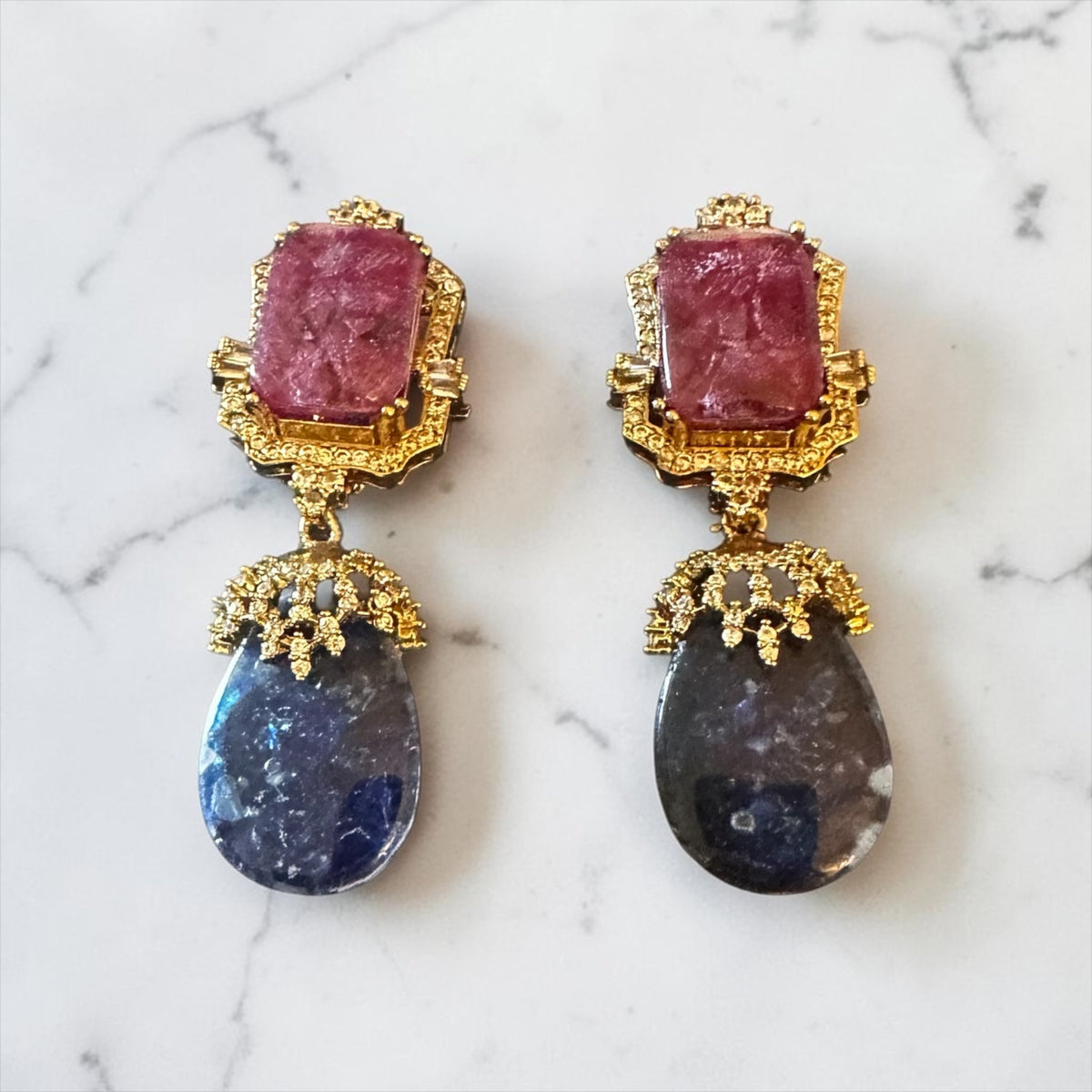 Ruby & blue ad earrings