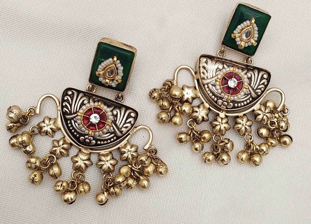Green oxidized earrings