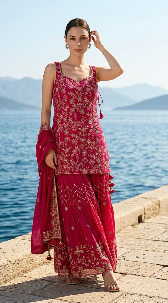 Red sequins Sharara set