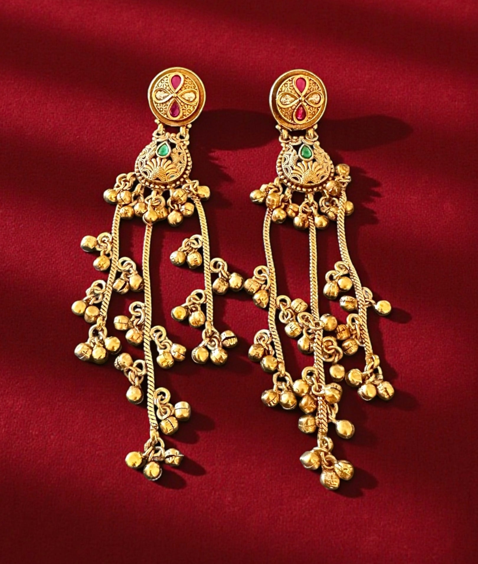 Ruby emerald ghungroo earrings