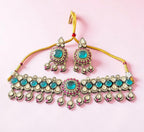 Turquoise n fuchsia Polki choker set