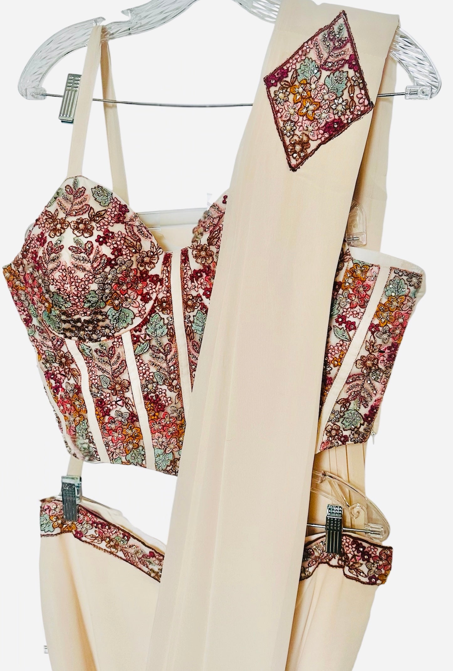 Ivory stitched saree