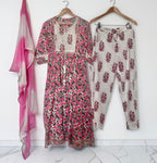 Pink n white printed cotton suit