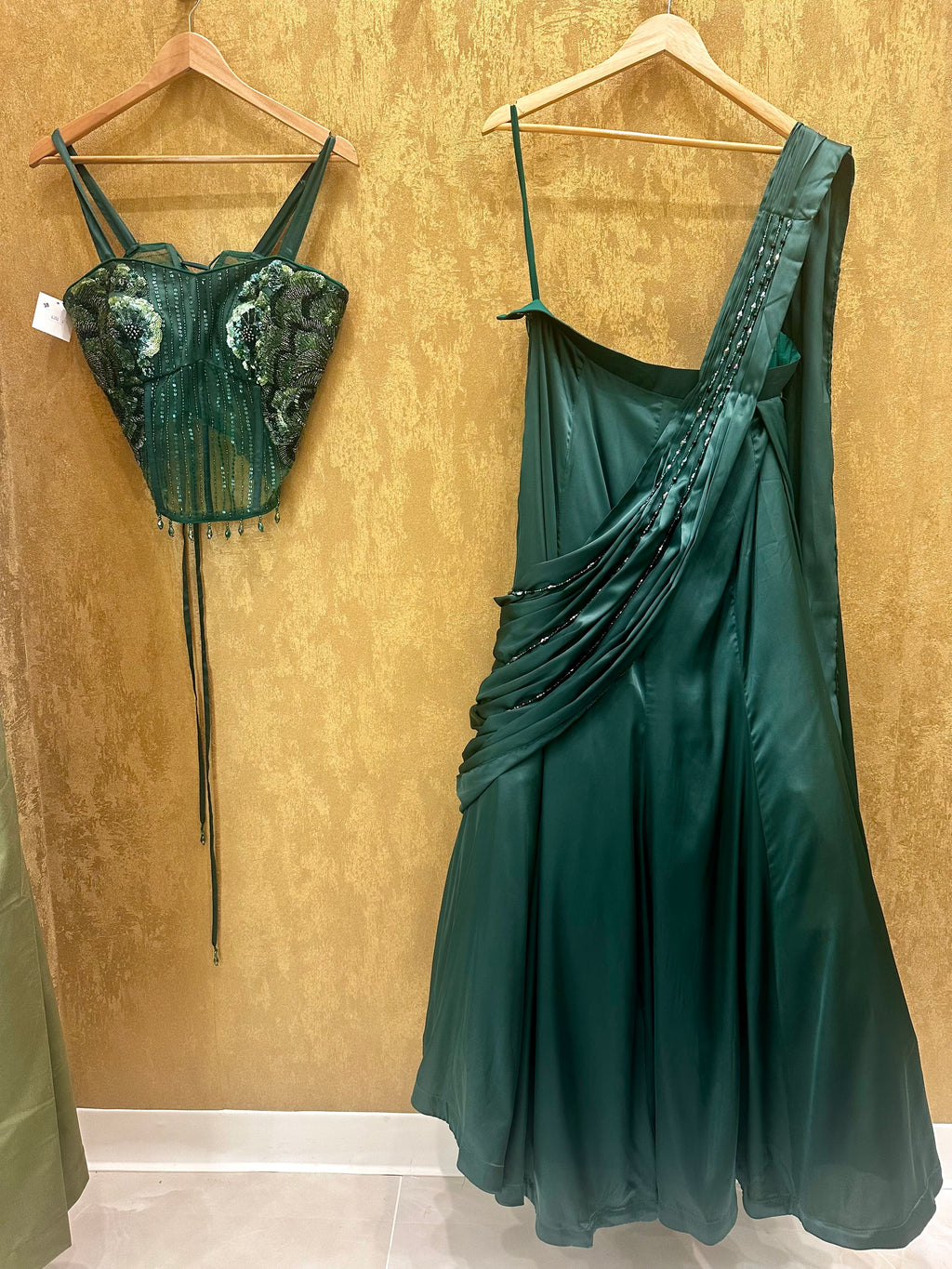 Emerald green lehenga saree