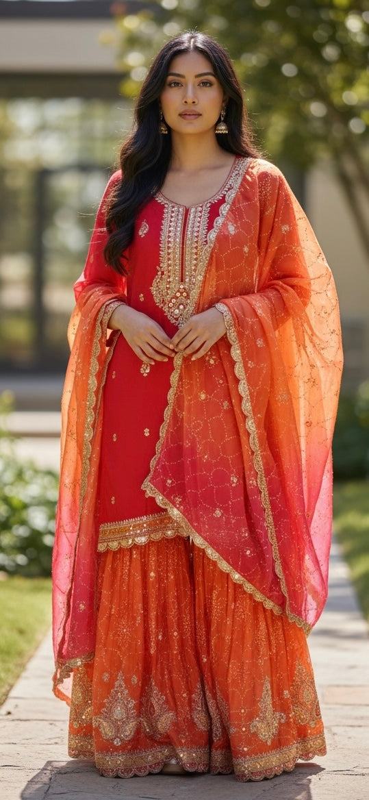 Red-orange contrast garara set