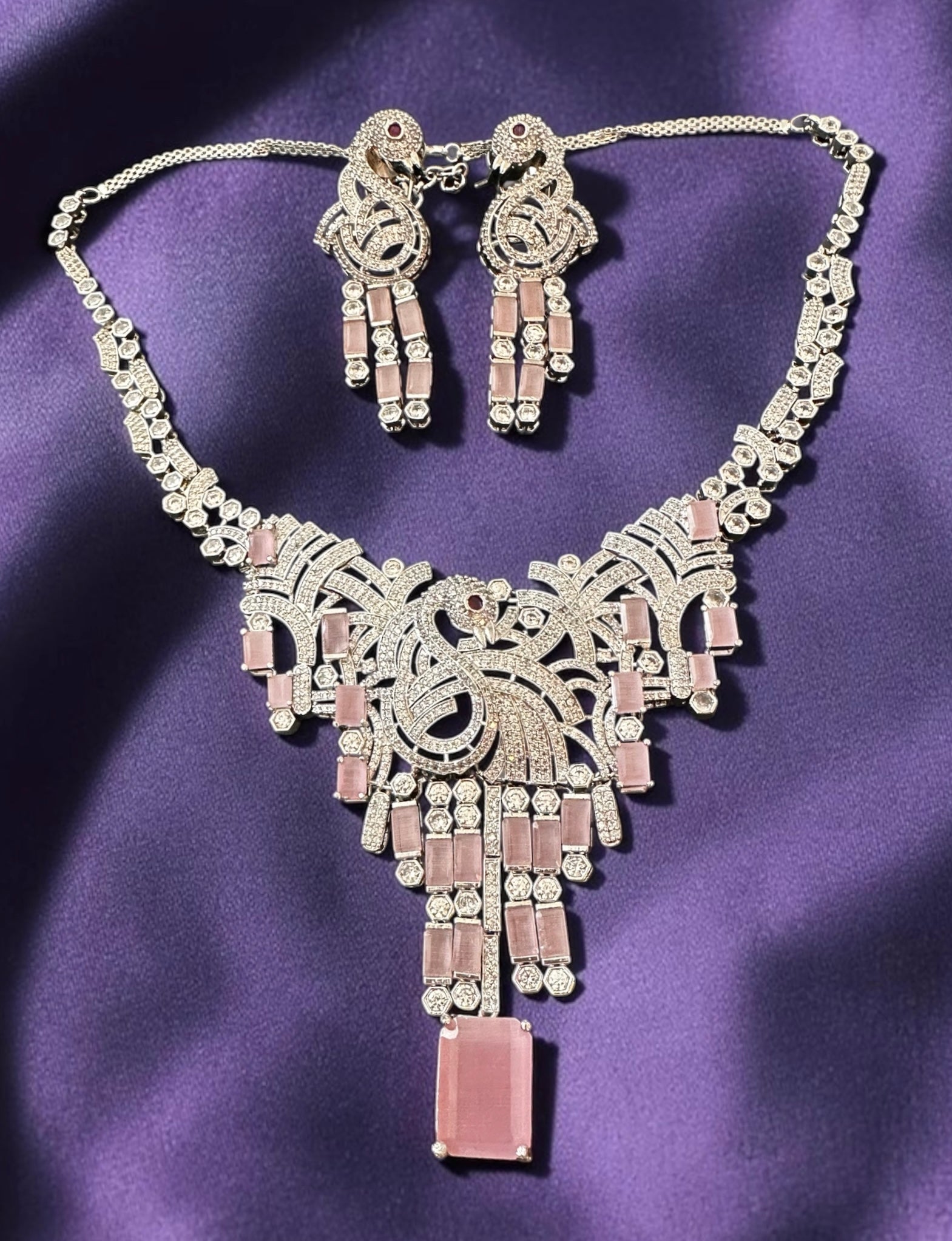 Peacock motif pink stone ad set