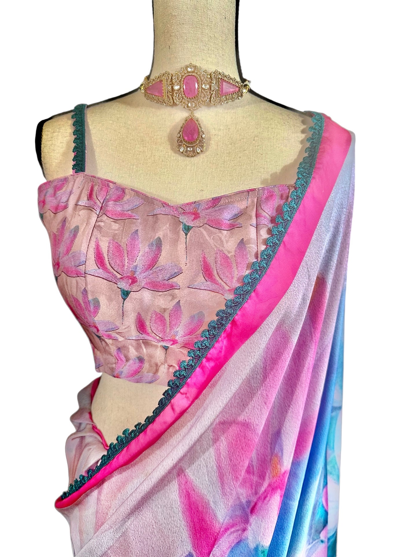 Printed satin saree