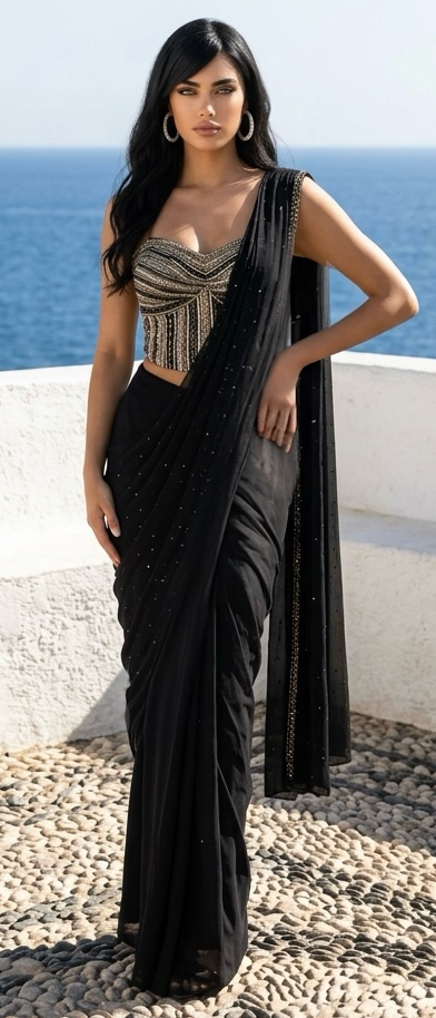 Black Lycra stitched saree
