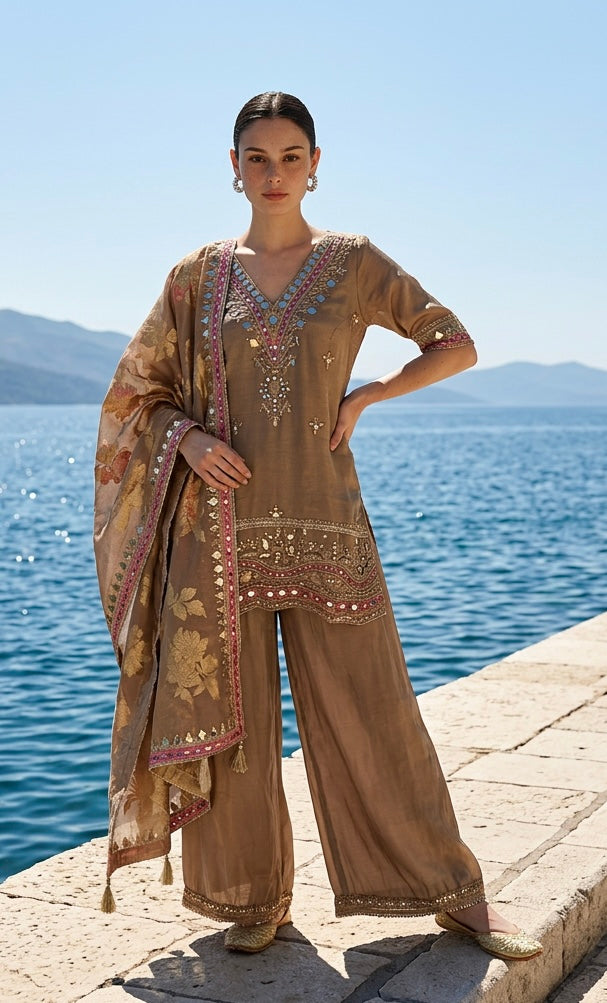 Greyish taupe Sharara suit