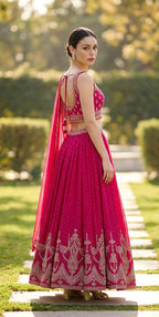 Red chinon lehenga