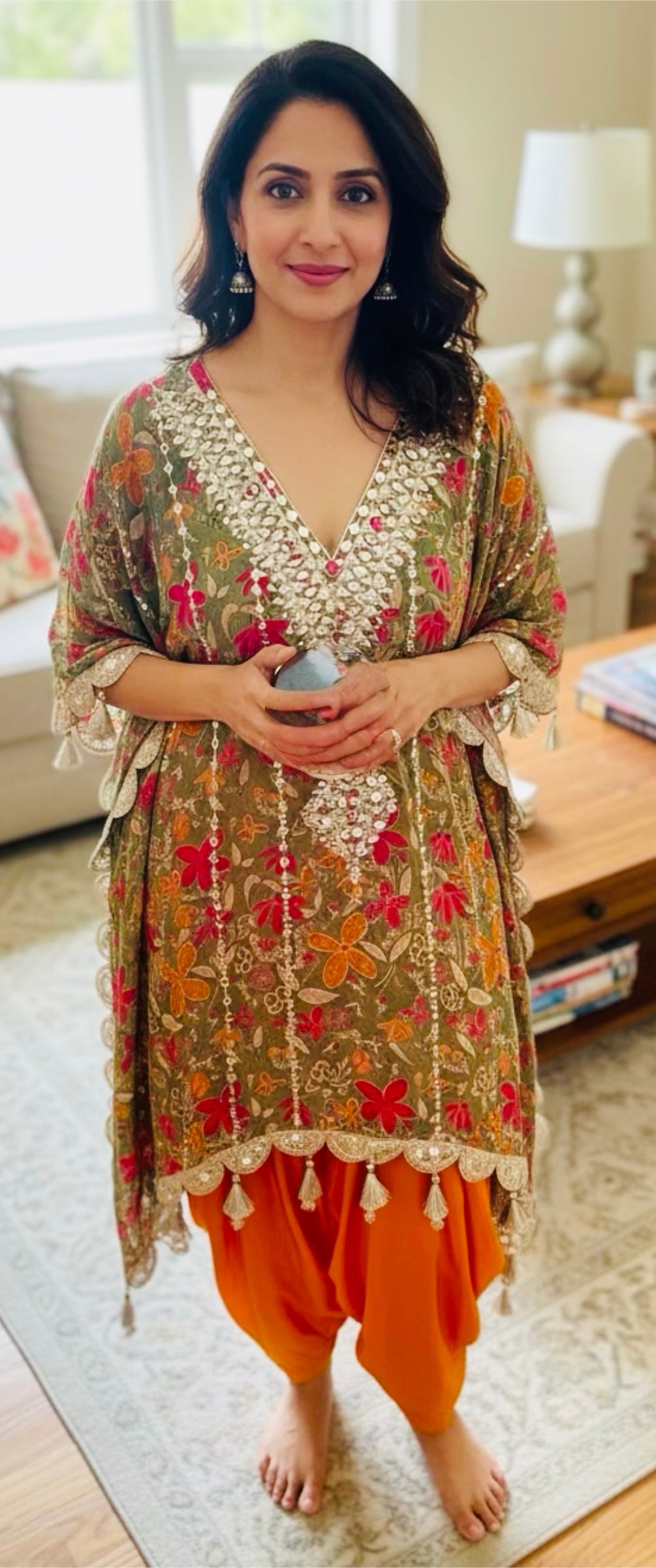 Green printed kaftaan set
