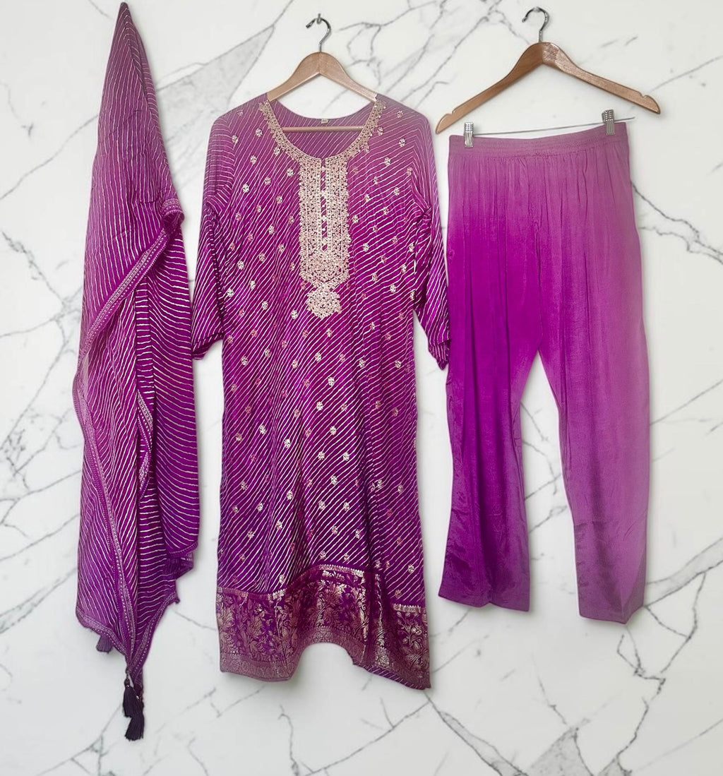 Purple lehriya suit