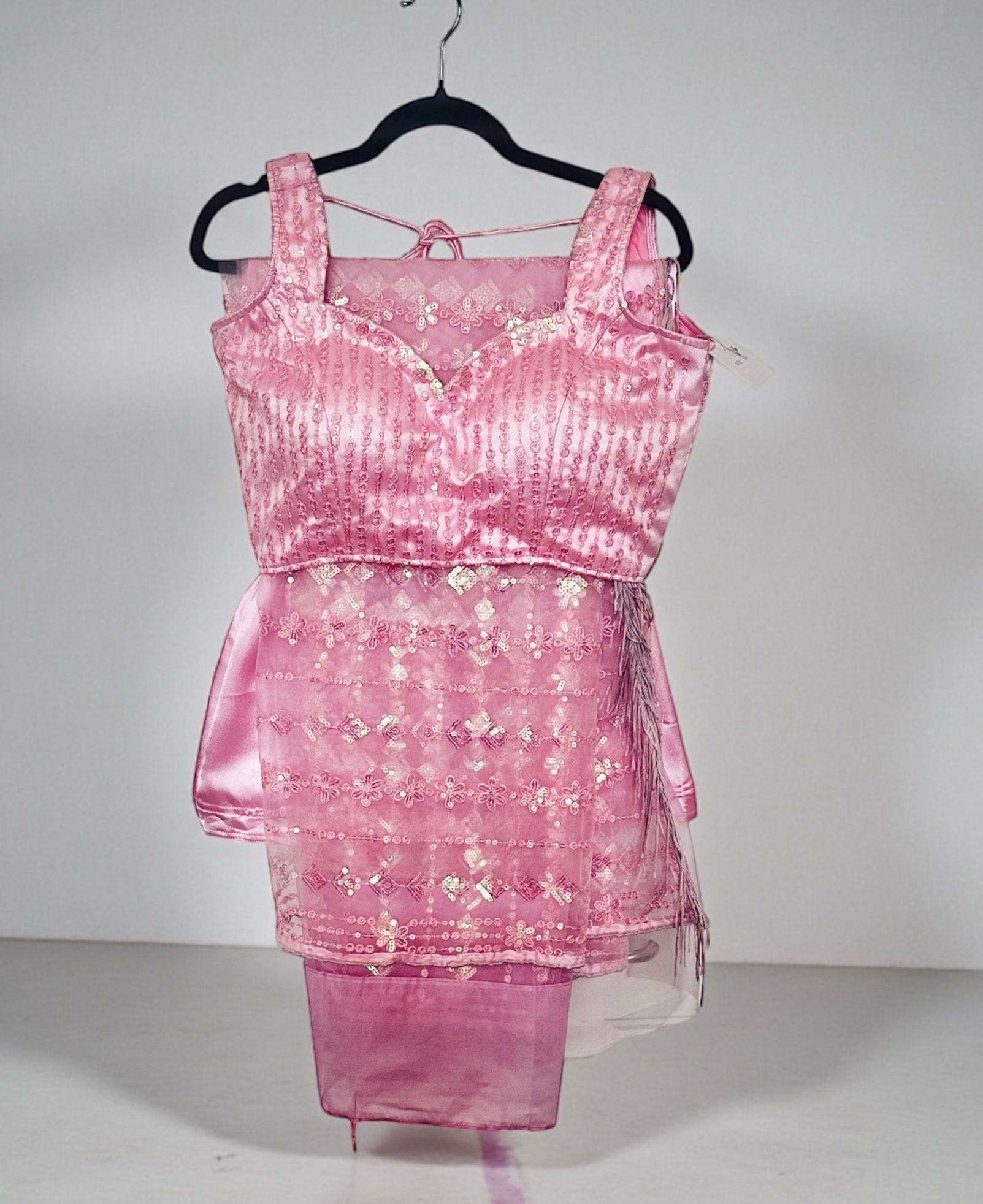 Pink net saree