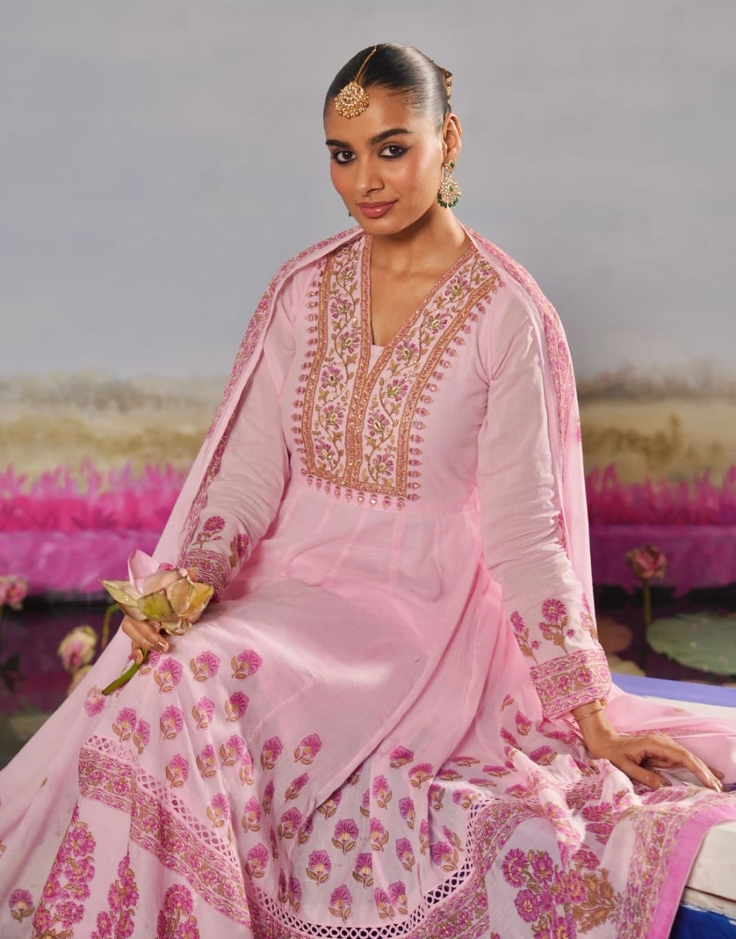 Pink anarkali suit