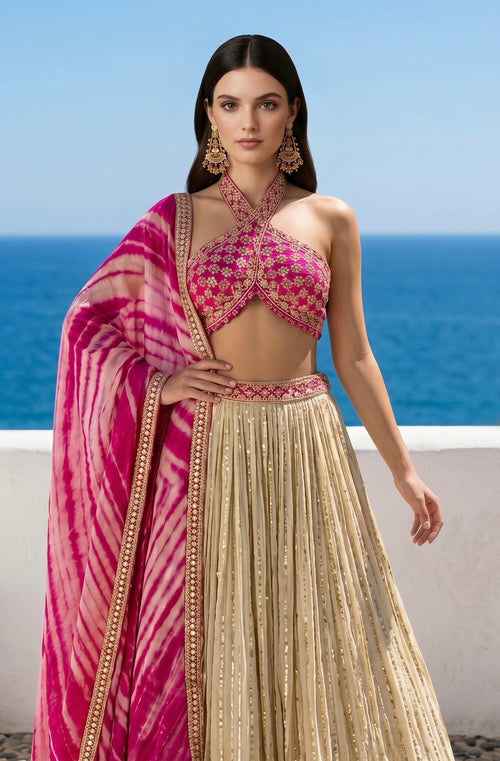 Hot pink & beige lehenga