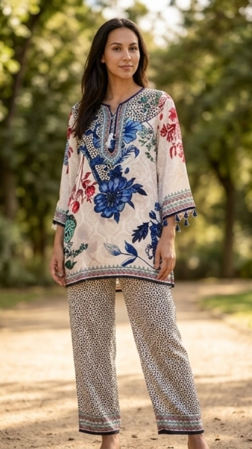 Blue & white printed co-ord set