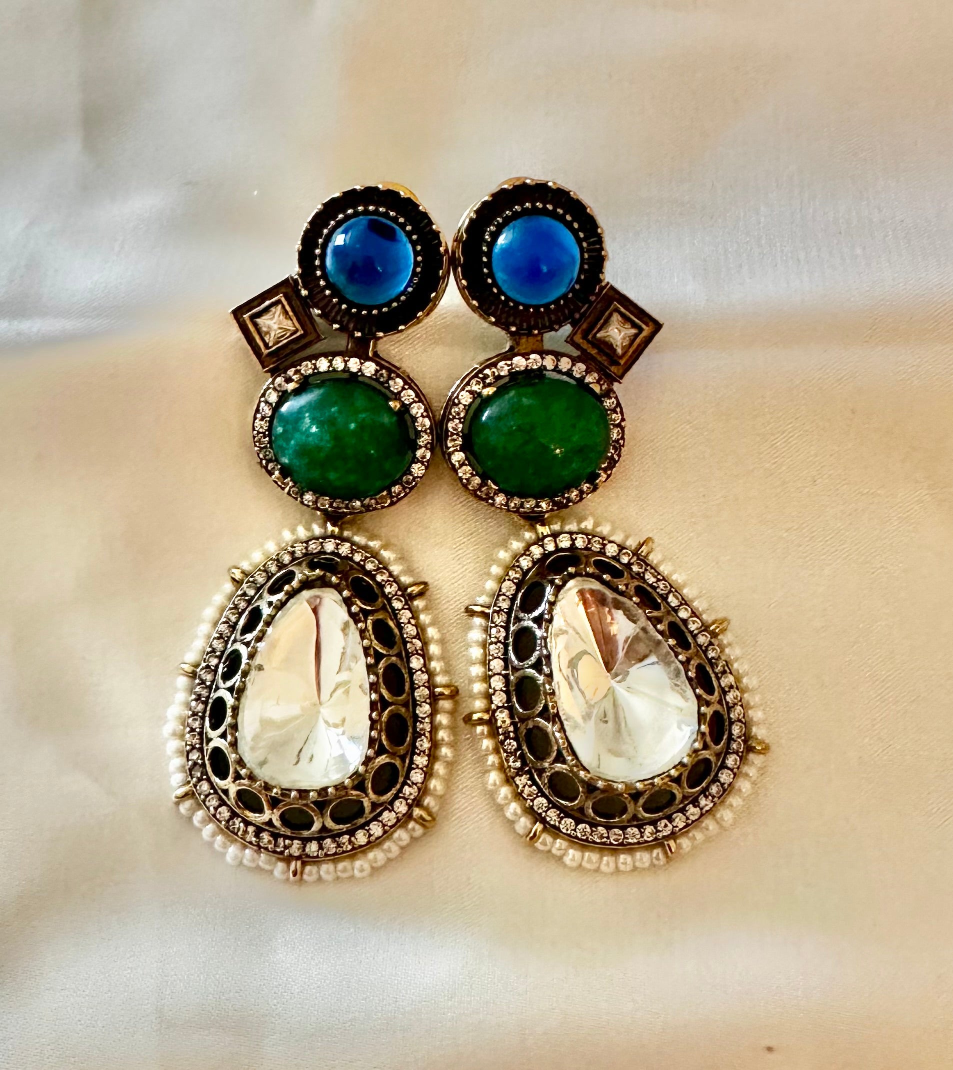 Blue green Polki earrings