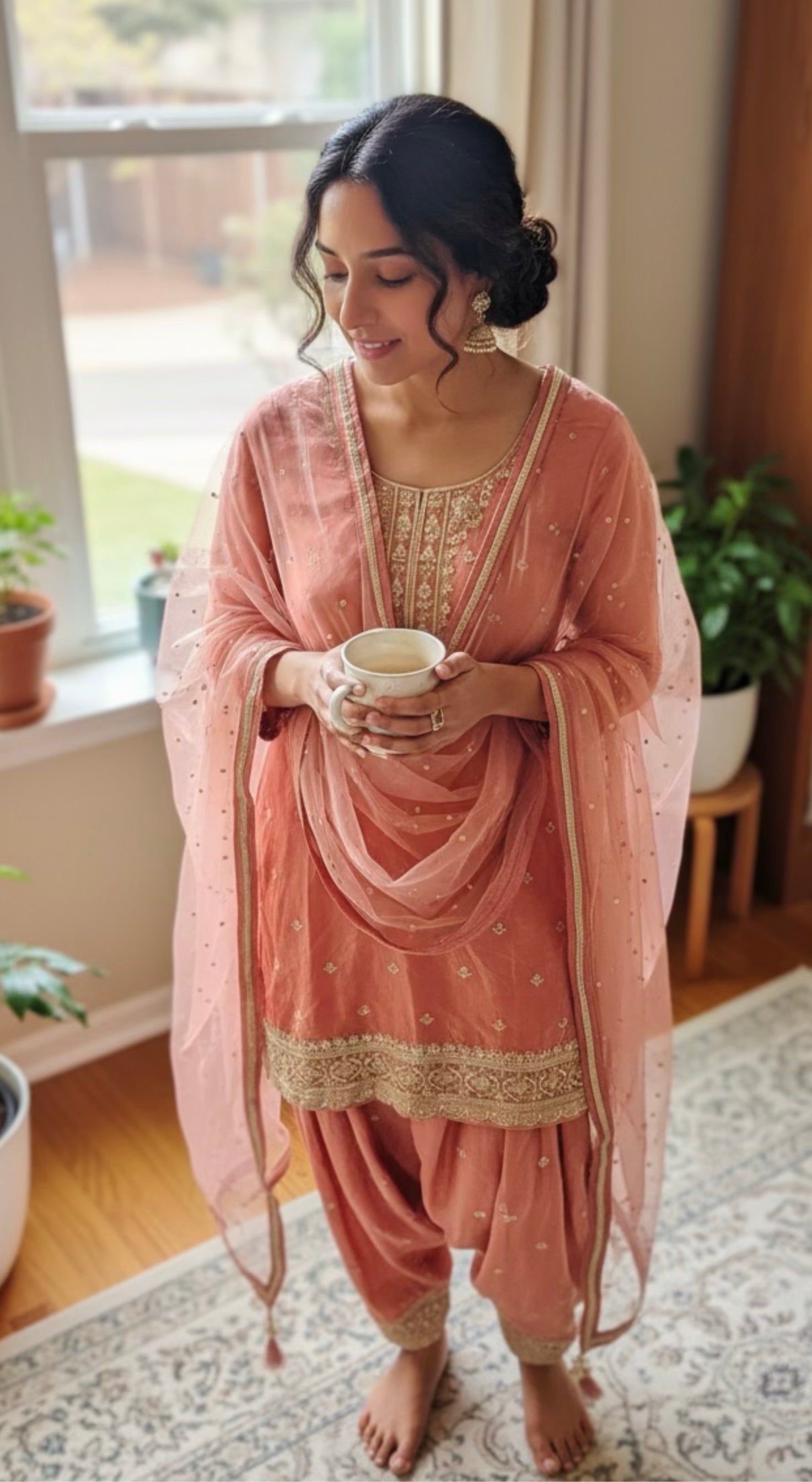 Peachish rust organza suit