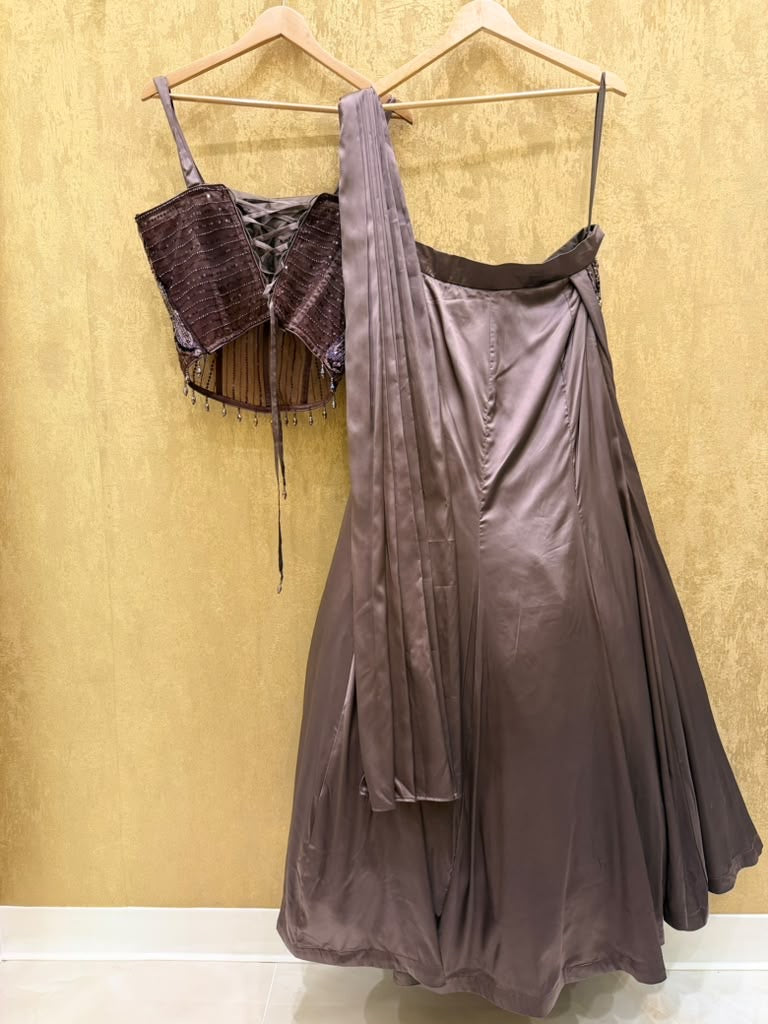 Greyish brown corset lehenga
