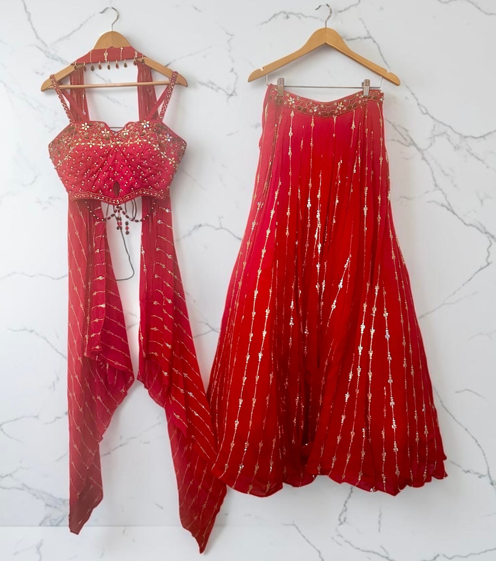 Red corset lehenga set