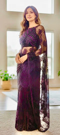 Purple chantley lace saree