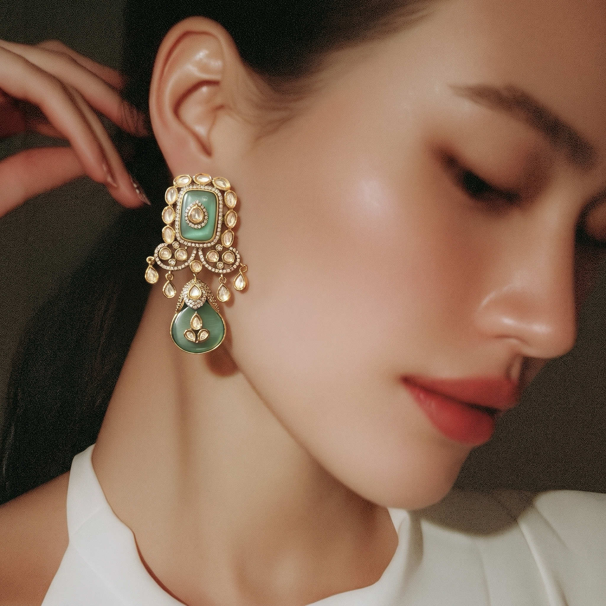Mint green kundan earrings