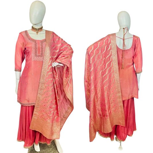 Peach tissue Sharara suit