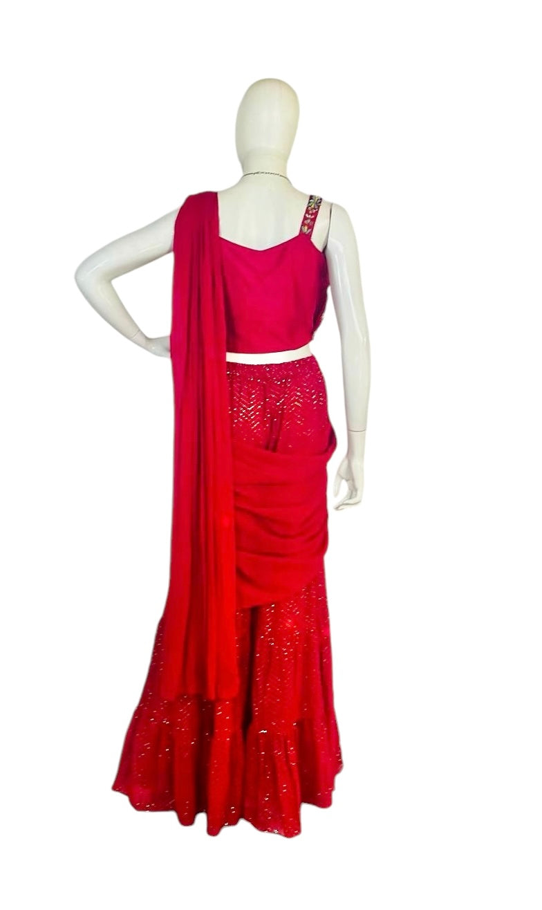 Red garara drape saree