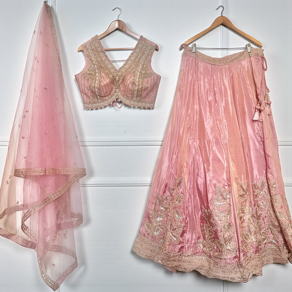 Pink shimmer tissue lehenga set