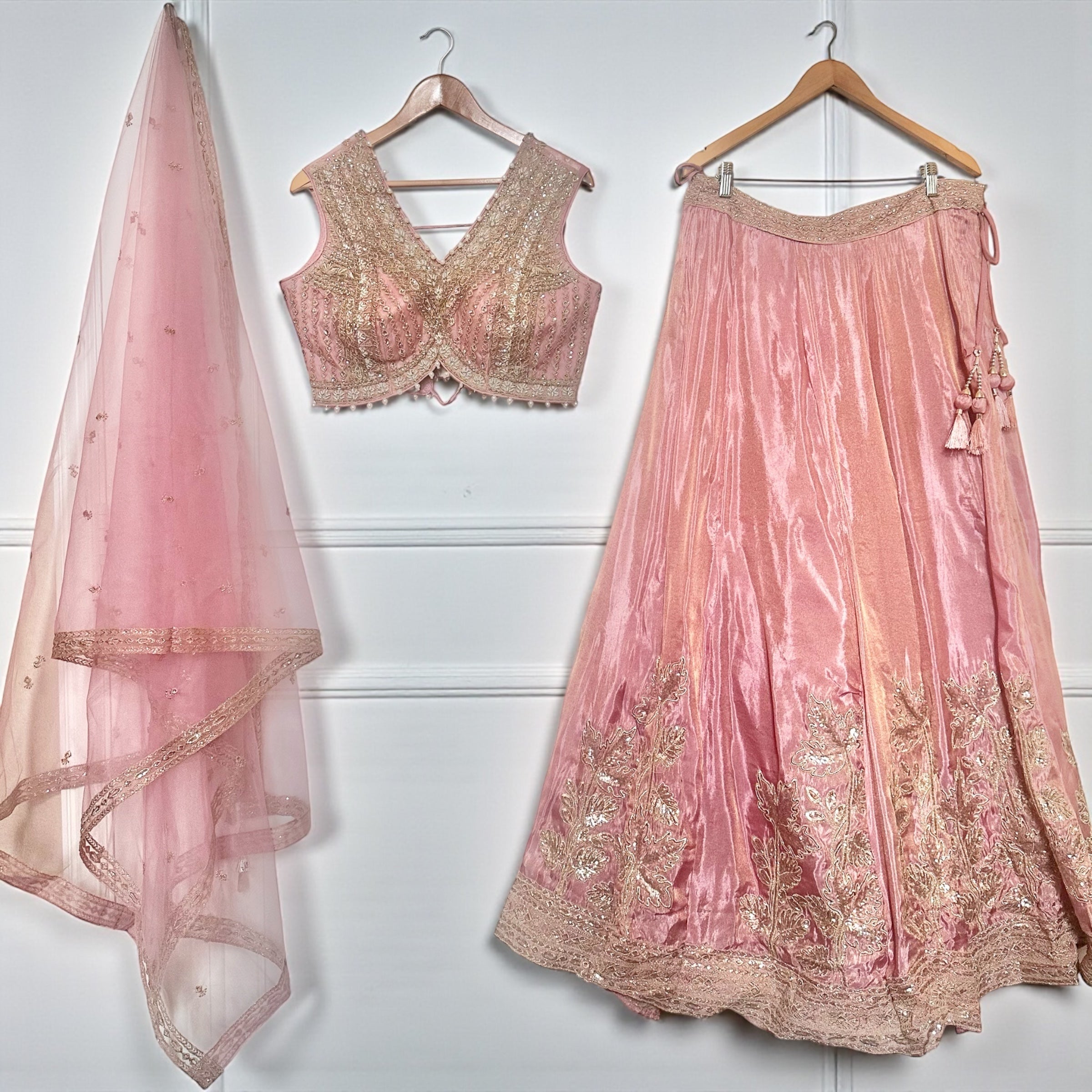 Pink shimmer tissue lehenga set
