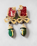 Ruby & emerald green stone earrings
