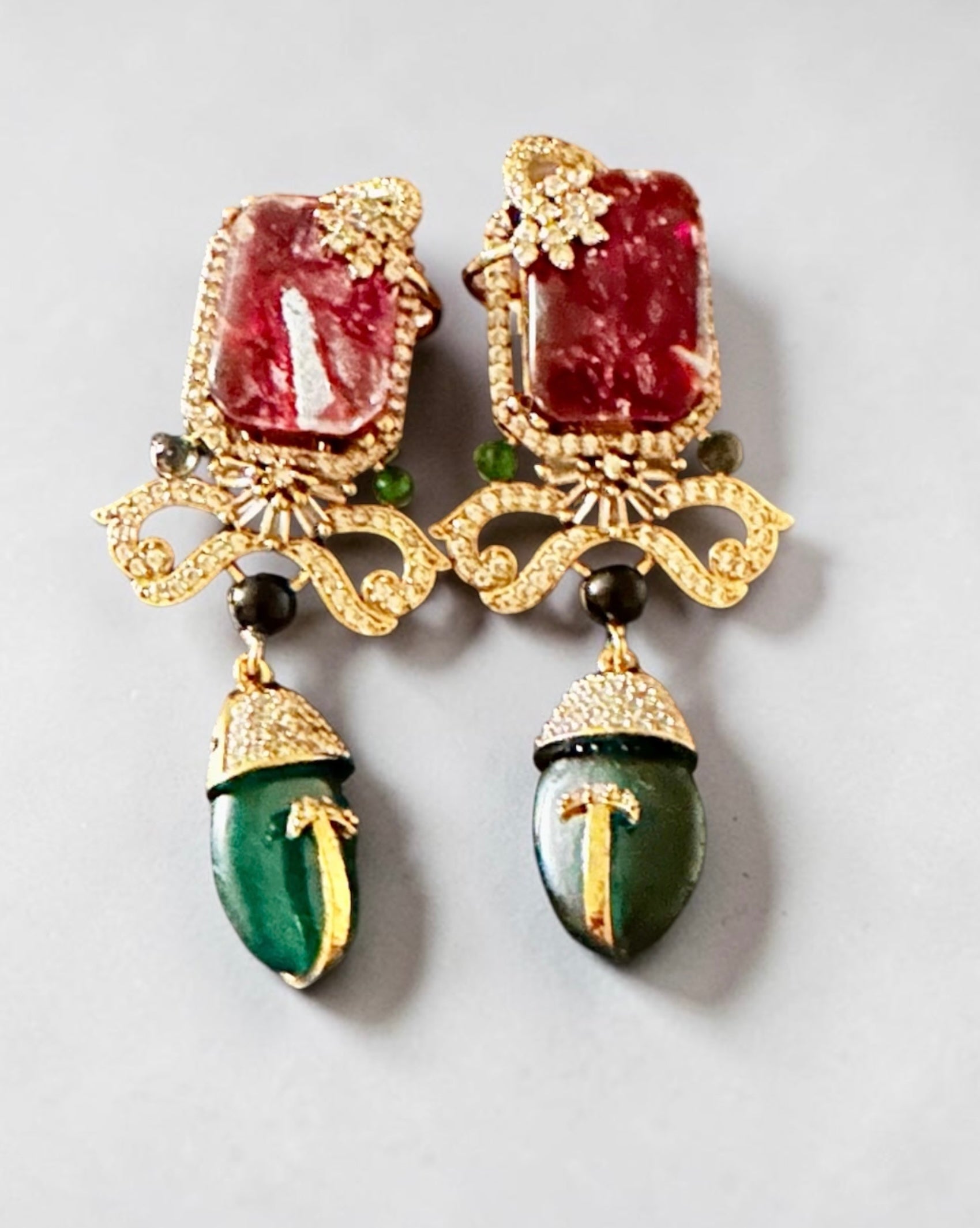 Ruby & emerald green stone earrings